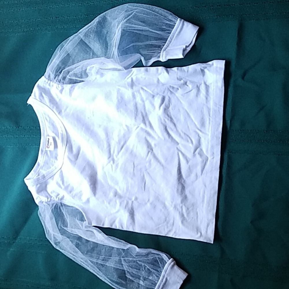 Girls white 3T cotton mesh sleeve shirt dressy